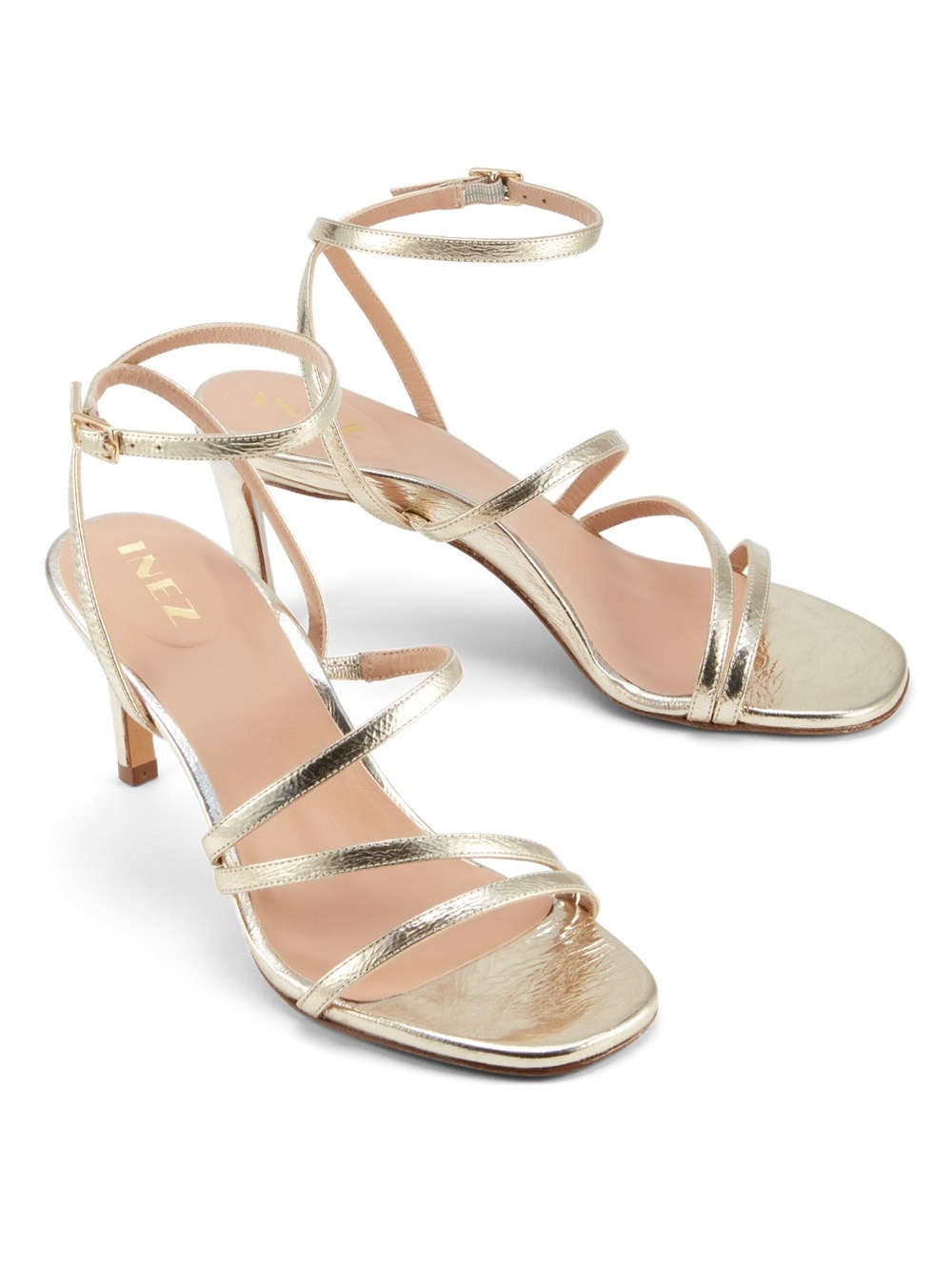 Metallic Gold Strappy Heeled Sandals by INEZ